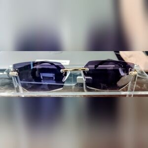 Frameless Luxury Sunglasses- Violet Tint Lenses W/ Gold Details Unisex Vibe